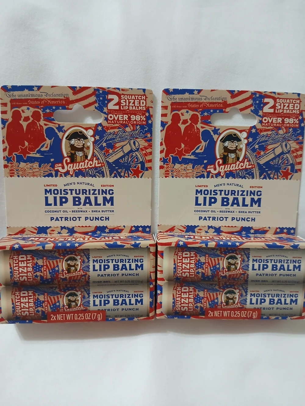 New - Dr Squatch-Patriot Punch Moisturizing Lip Balm — Blue & Red Set Of 2